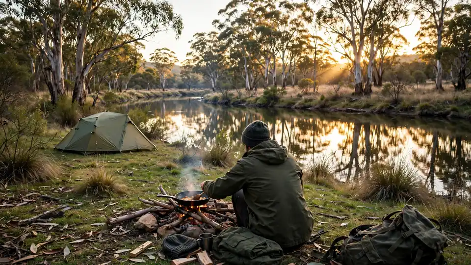 Best Camping Near Sydney: 8 Weekend Escapes Within 3 Hours 1 Tent camping near Sydney at a riverside bush campground at sunset