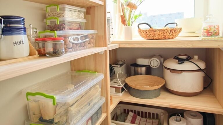 Camping pantry cupboard stocked with food at a campsite