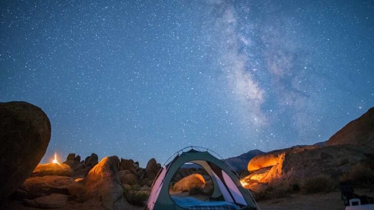 Canvas dome swag under the Milky Way in the Australian outback