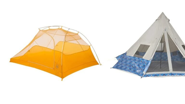 Canvas tent beside a nylon dome tent in the Australian outback