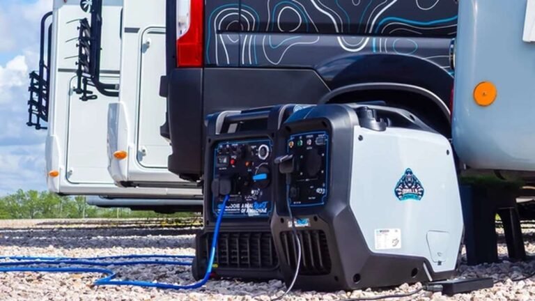 Power Station vs Generator 10 Portable power station beside an inverter generator at a campsite